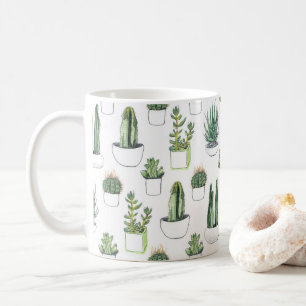 水彩画のサボテン及びSucculent コーヒーマグカップ