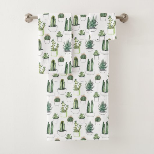 水彩画のサボテン及びSucculent バスタオルセット (インサイチュ)