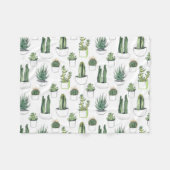 水彩画のサボテン及びSucculent フリースブランケット (正面(横))