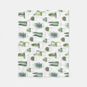 水彩画のサボテン及びSucculent フリースブランケット (正面)