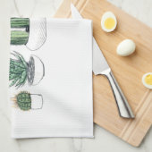 水彩画のサボテン及びSucculents キッチンタオル (四つ折り)