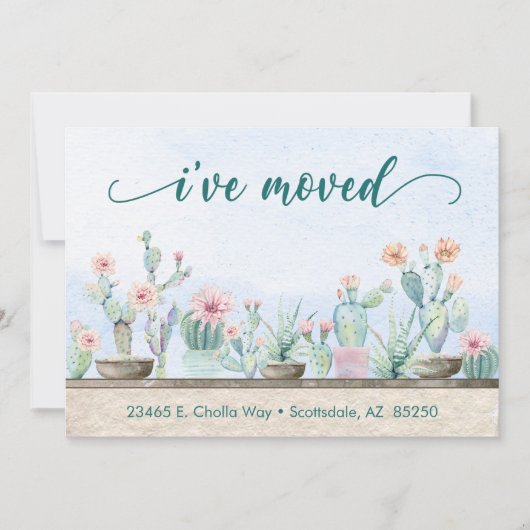 水彩画のサボテン 引越しました 案内状 (正面)