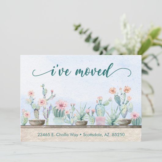水彩画のサボテン　引越しました 案内状 (スタンド正面)