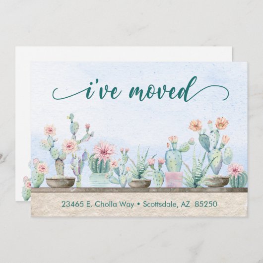 水彩画のサボテン　引越しました 案内状 (正面/裏面)