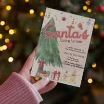 水彩画のサンタ　レトロなホリデーパーティーのご招待