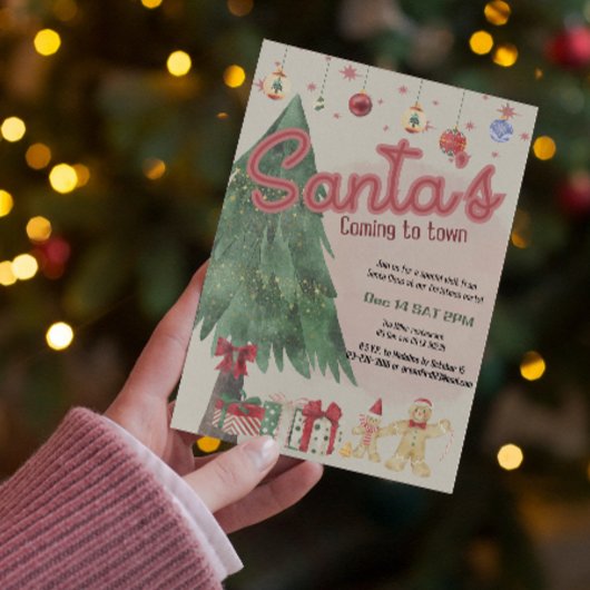 水彩画のサンタ レトロなホリデーパーティーのご招待 招待状