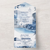水彩画のサントリーニ 目的地ウェディング オールインワン招待状 (内側)