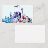 水彩画のシアトルのスカイライン 名刺 (正面/裏面)