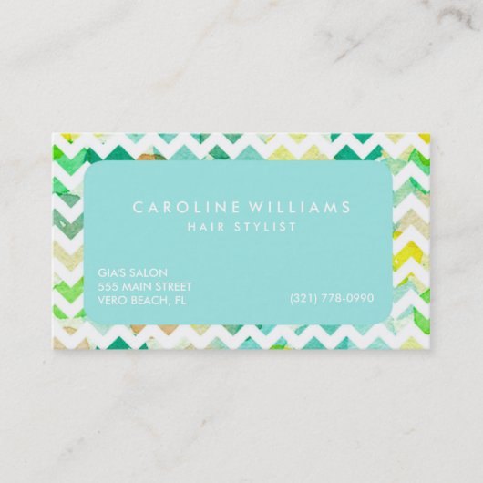 水彩画のシェブロンの美容師のアポイントメント 予約カード (正面)