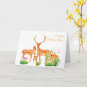 水彩画のシカ家族の父の日カード カード (黄色い花)