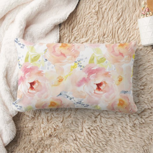 水彩画のシャクヤクのピンクの水彩画の花 ランバークッション (ブランケット)