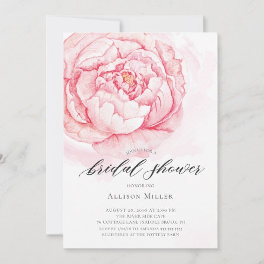 水彩画のシャクヤクのブライダルシャワーの招待状 招待状 (正面)