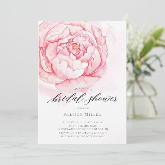 水彩画のシャクヤクのブライダルシャワーの招待状 招待状 (スタンド正面)