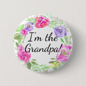 水彩画のシャクヤクのベビーシャワー私は祖父の名札です 缶バッジ (正面)