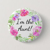 水彩画のシャクヤクのベビーシャワーIm叔母さん名札 缶バッジ (正面)