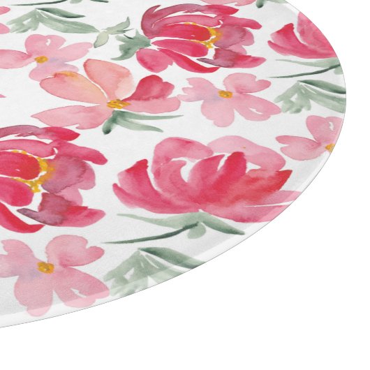 水彩画のシャクヤクパターン カッティングボード (角)