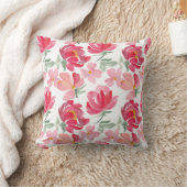 水彩画のシャクヤクパターン クッション (ブランケット)