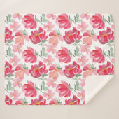 水彩画のシャクヤクパターン シェルパブランケット (正面(横))