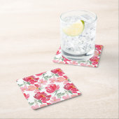 水彩画のシャクヤクパターン スクエアペーパーコースター (インサイチュ)