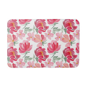 水彩画のシャクヤクパターン バスマット