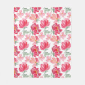 水彩画のシャクヤクパターン フリースブランケット (正面)