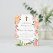 水彩画のシャクヤク及びバラの最初聖餐式 インビテーションポストカード (スタンド正面)