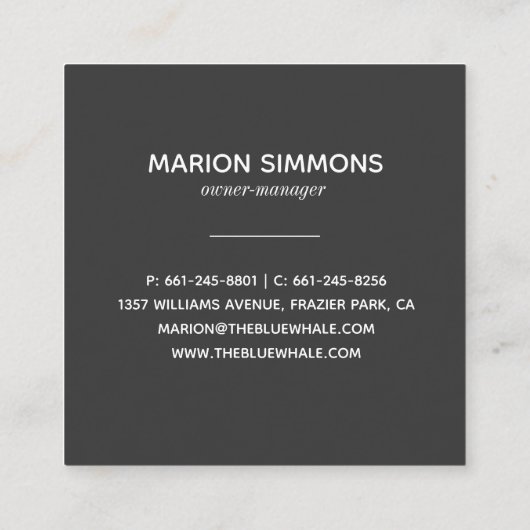 水彩画のシロナガスクジラの正方形の名刺 スクエア名刺 (裏面)