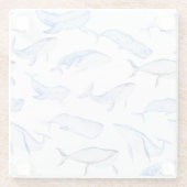 水彩画のシロナガスクジラパターン ガラスコースター (裏面)