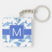 水彩画のシロナガスクジラパターン キーホルダー (裏面)