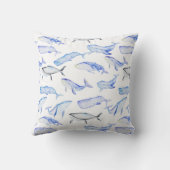 水彩画のシロナガスクジラパターン クッション (裏面)