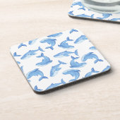 水彩画のシロナガスクジラパターン コースター (左側)