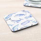 水彩画のシロナガスクジラパターン コースター (左側)