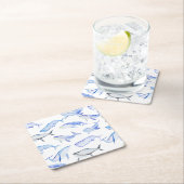 水彩画のシロナガスクジラパターン スクエアペーパーコースター (インサイチュ)