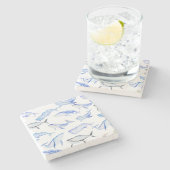 水彩画のシロナガスクジラパターン ストーンコースター (横)