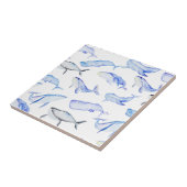 水彩画のシロナガスクジラパターン タイル (側面)