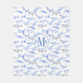 水彩画のシロナガスクジラパターン フリースブランケット (正面)