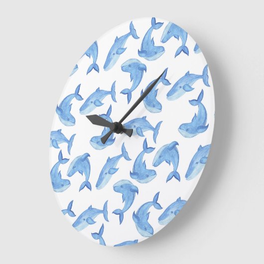 水彩画のシロナガスクジラパターン ラージ壁時計 (傾斜)