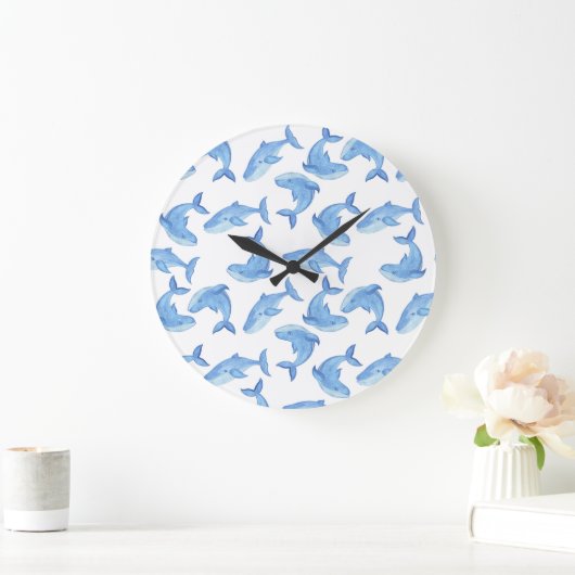 水彩画のシロナガスクジラパターン ラージ壁時計 (ホーム)