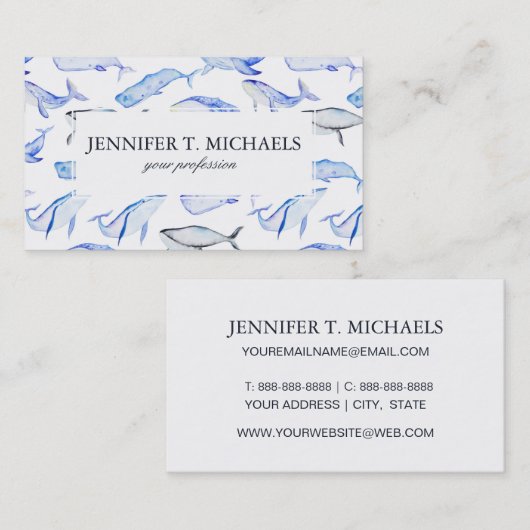 水彩画のシロナガスクジラパターン 名刺 (正面/裏面)
