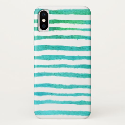 水彩画のシー・ブルーとグリーンのストライプ模様 Case-Mate iPhoneケース (裏面)