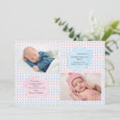 水彩画のジグザグ形の写真の誕生の発表 案内状 (スタンド正面)