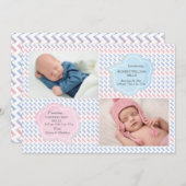 水彩画のジグザグ形の写真の誕生の発表 案内状 (正面/裏面)