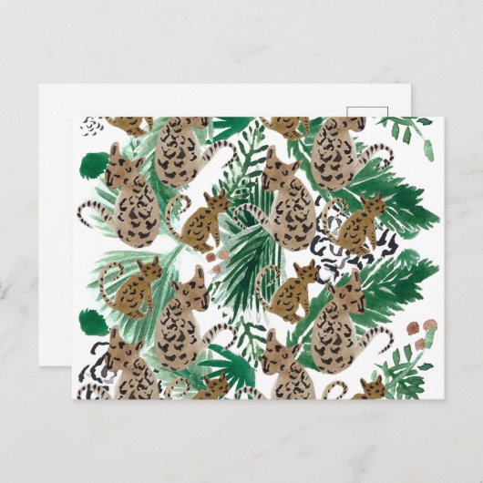 水彩画のジャガーイラスト アニマルプリント ポストカード (正面/裏面)