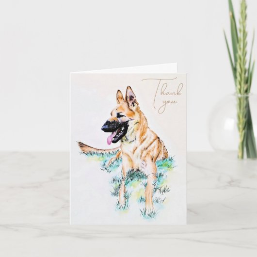 水彩画のジャーマン・シェパード・マリノア犬の肖像 サンキューカード (正面)