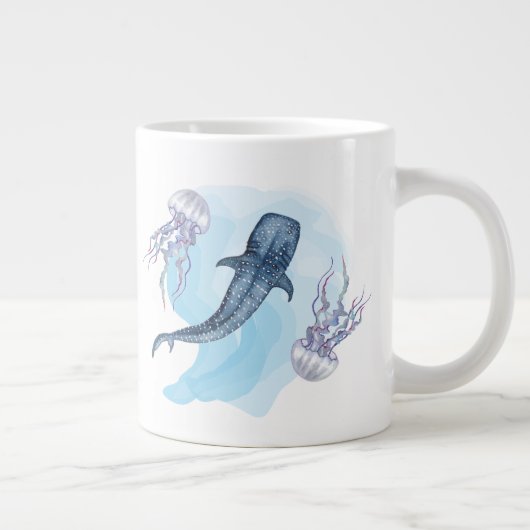 水彩画のジンベイザメ ジャンボコーヒーマグカップ (右)