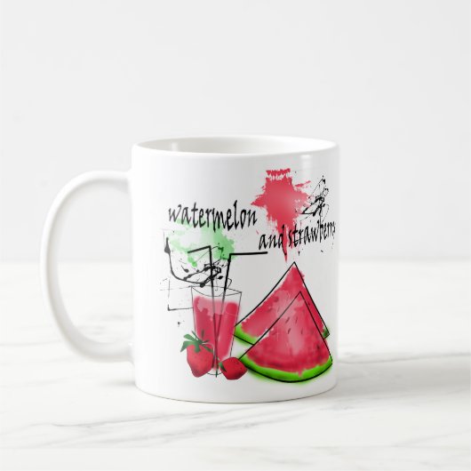 水彩画のスイカといちご コーヒーマグカップ (左)