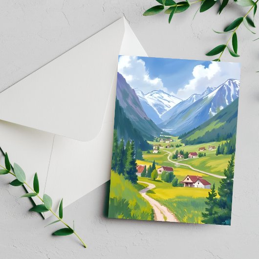 水彩画のスイスアルプスの山々 ペイント カード