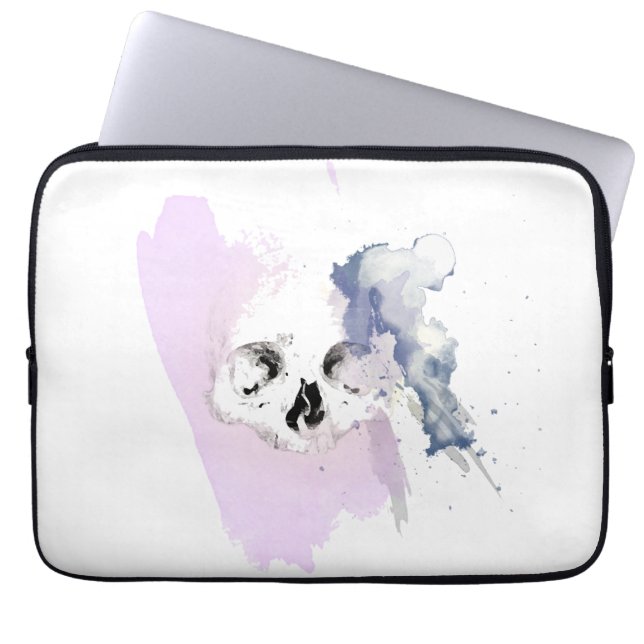 水彩画のスカルの袖 ラップトップスリーブ (正面)