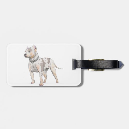 水彩画のスケッチのピット・ブルかわいく及び強大な犬 ラゲッジタグ (裏面横)