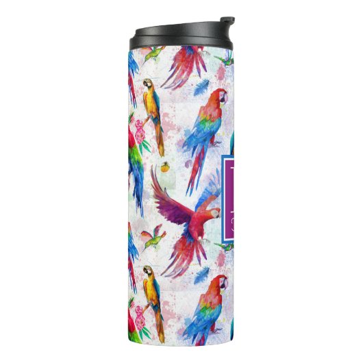 水彩画のスタイルのオウムは|あなたの名前を加えます タンブラー (回転左)